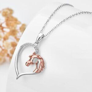 Beautiful Silver Heart and Rose Gold Horse Pendant Necklace (NWOT)